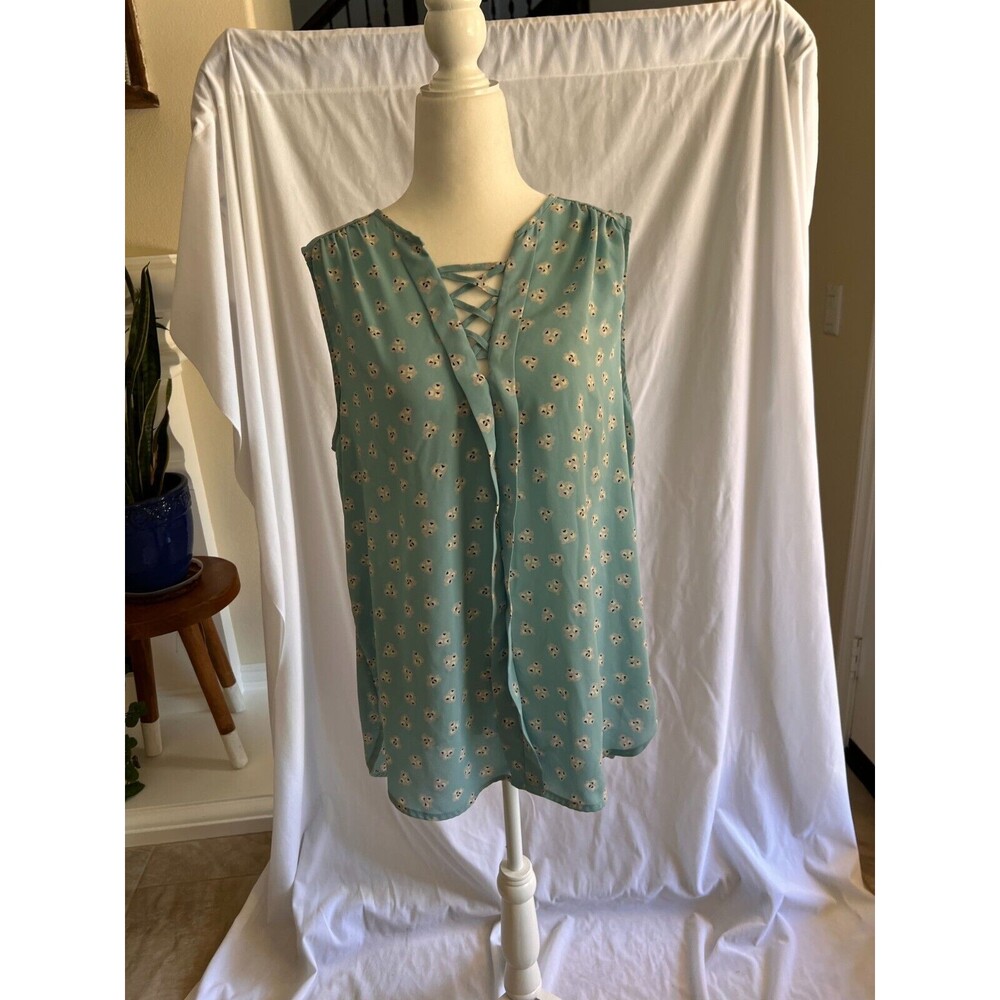 Pleione flower print turquoise polyester tank large